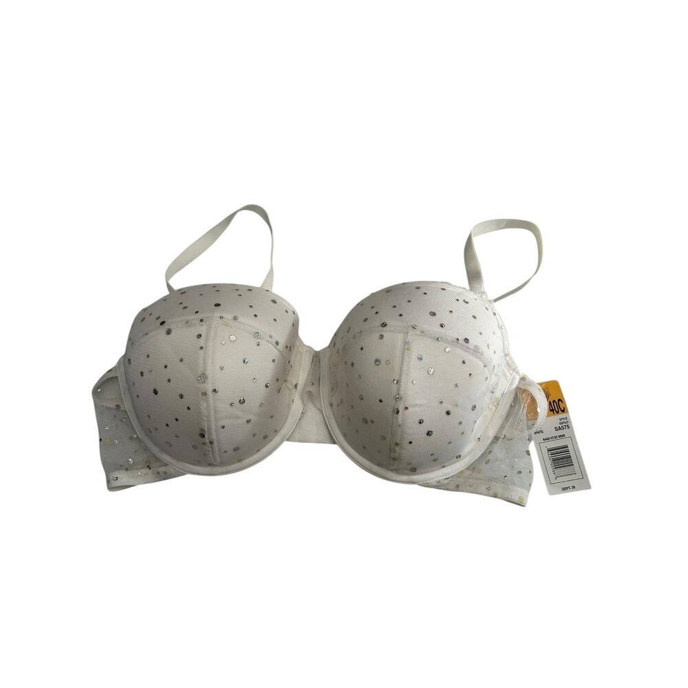 Smart and Sexy Bra SA575 Size 40C White Sequin Underwire Full Coverage